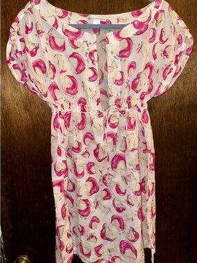 Diane Von Furstenberg Coverup - pink, white and red apple pattern beach coverup